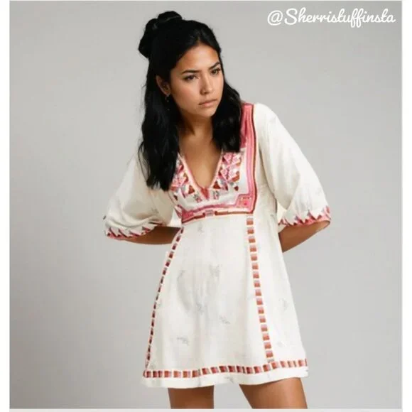 free people embroidered v dress Embroidered Mexican Wedding Dress main image 1